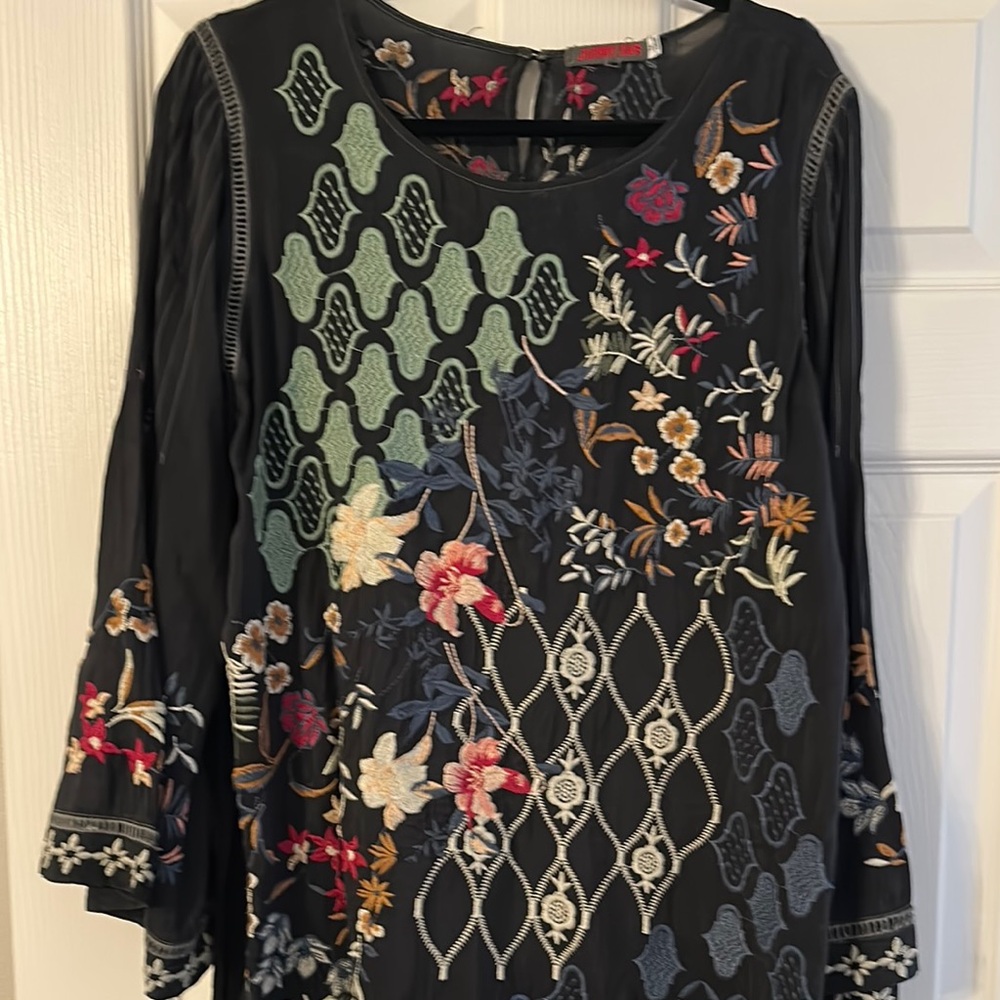 COPY - Johnny Was Dark Green 
 Blouse with Intricate Patterns